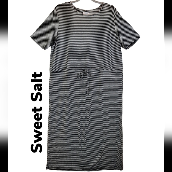 Sweet Salt Black & White Striped Drawstring Pockets Modest Summer Dress sz L. - Picture 1 of 12